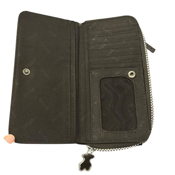 Tous Women's‎ Long Nylon Black Credit Card Cash Bifold Zip Wallet - Picture 8 of 16